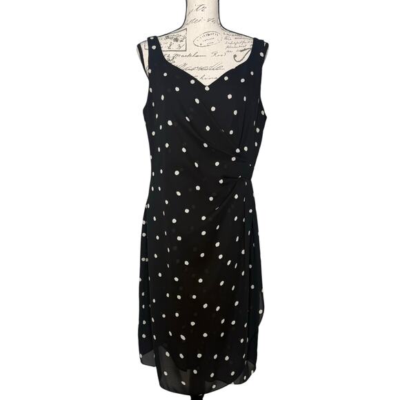 David Warren Dresses & Skirts - Vintage David Warren New York Polka Dot Faux Wrap Sweetheart Neckline Dress 14